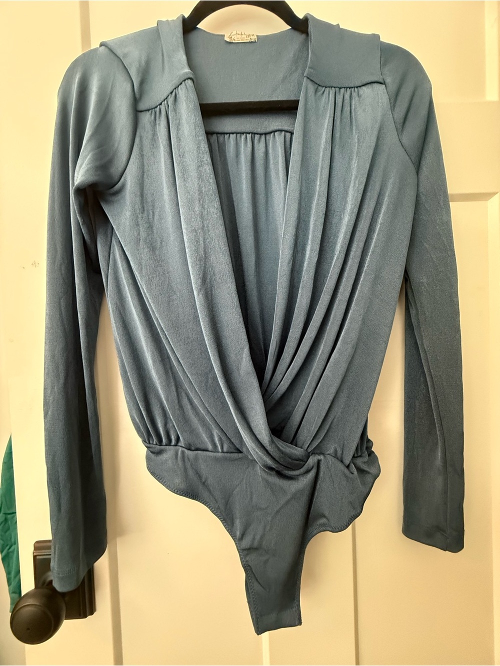 Free People Dusty Blue Draped Wrap Bodysuit